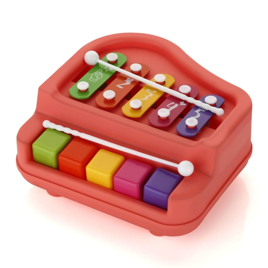 Detailed view of the 2-in-1 Baby Piano Xylophone's non-toxic keys and metal bars.