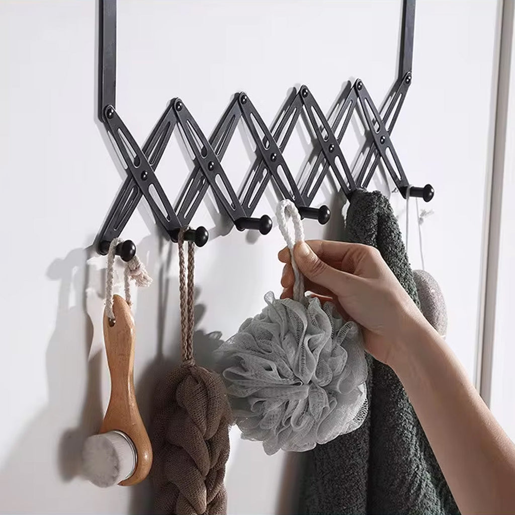 Durable steel 6-hook door hanger, ready for easy, no-drill installation.