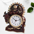 Close up of stylish Radha Kishan analog wall clock showing detailed design
