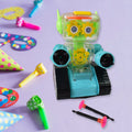 Transparent gear robot car with visible colorful moving gears and bright lights, designed for kids.
