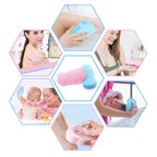 Flexible exfoliating sponge twisted to highlight its durable and pliable material.