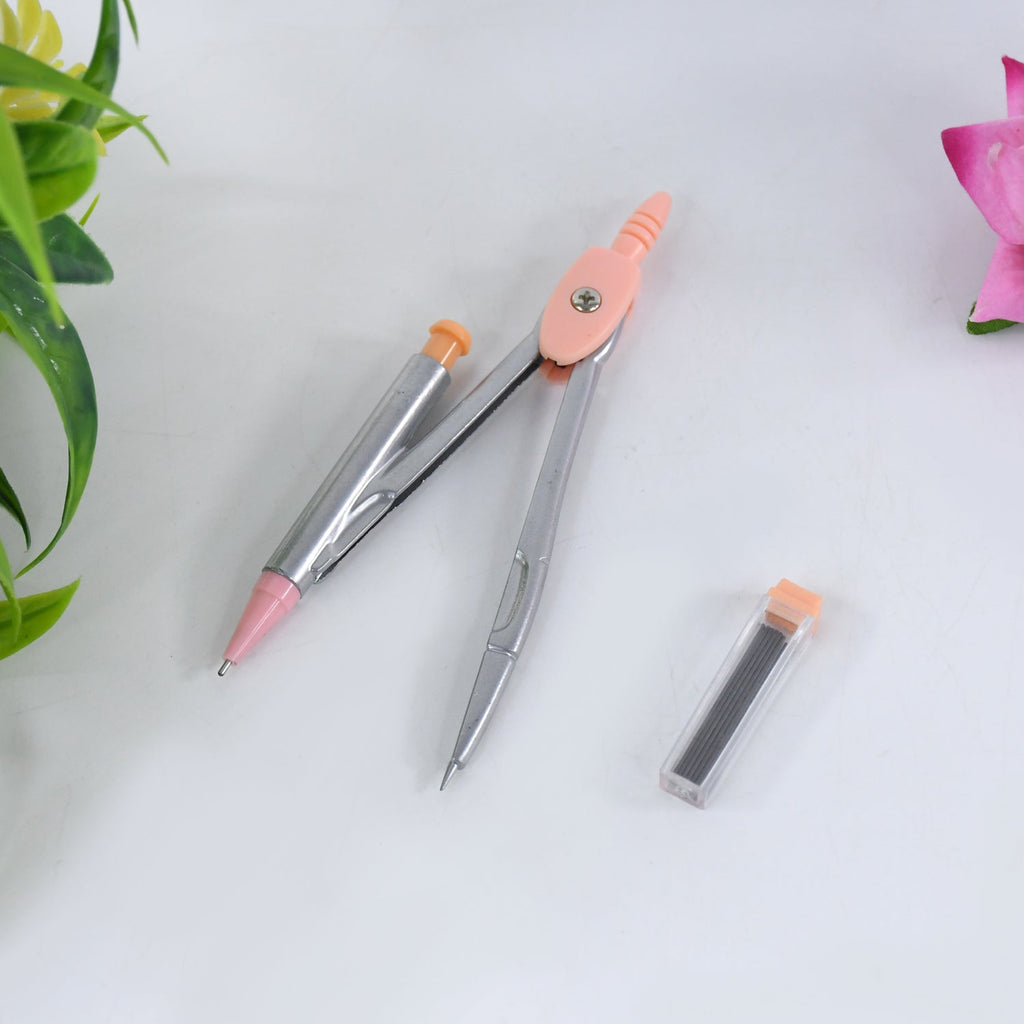 Close-up of geometry compass with mechanical pencil detail for precision