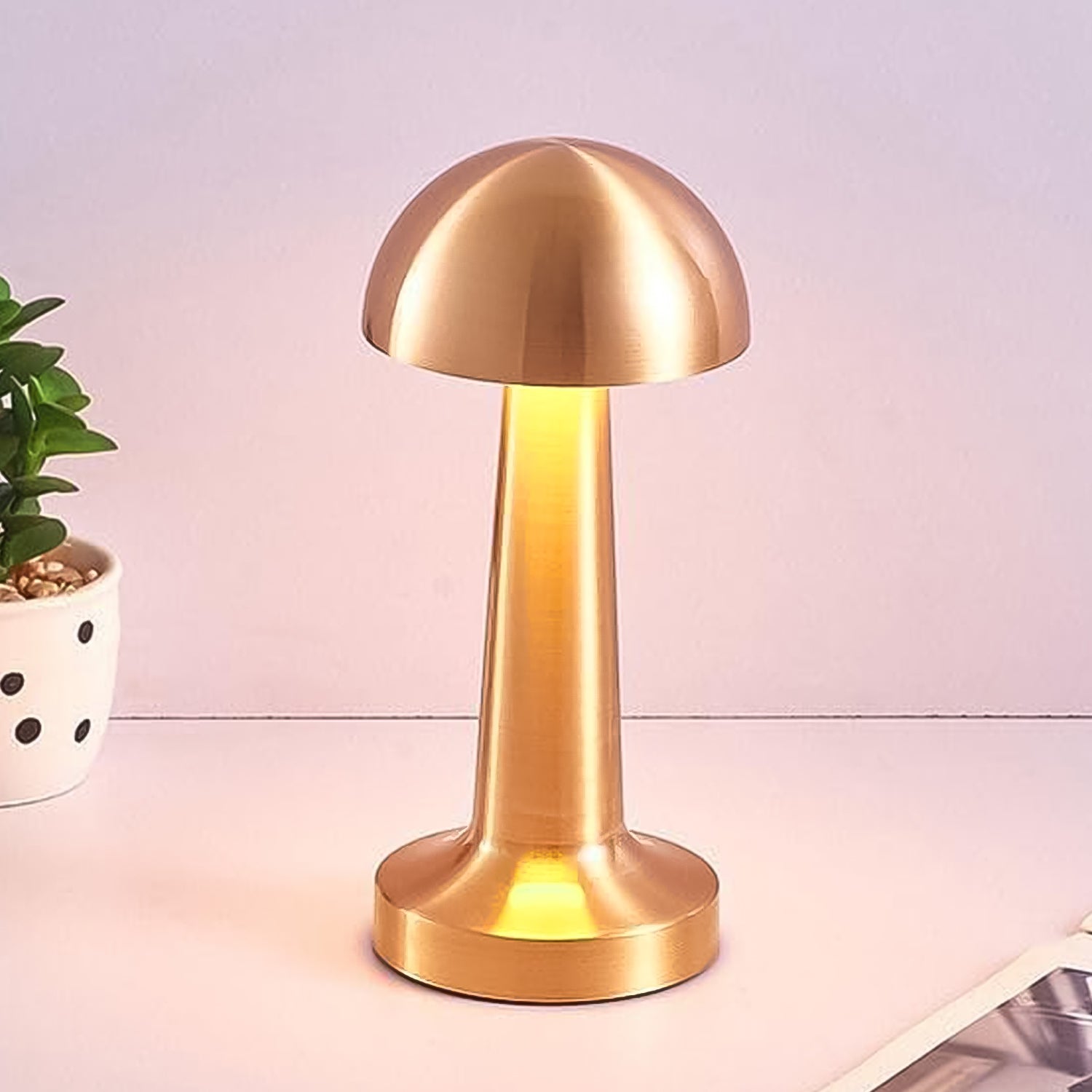 Modern LED table lamp with touch control and portable metal cone design