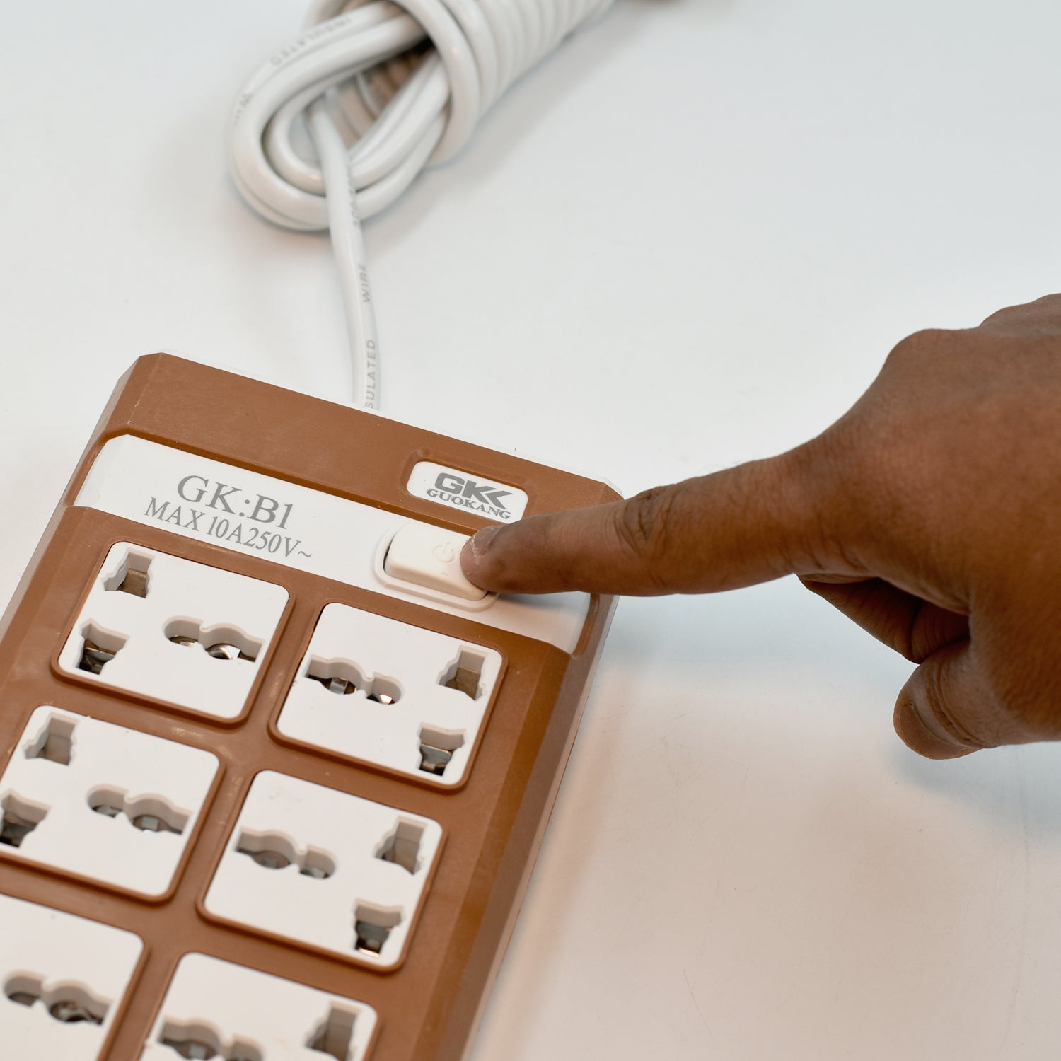Side profile of the 6-way extension board highlighting its compact design.
