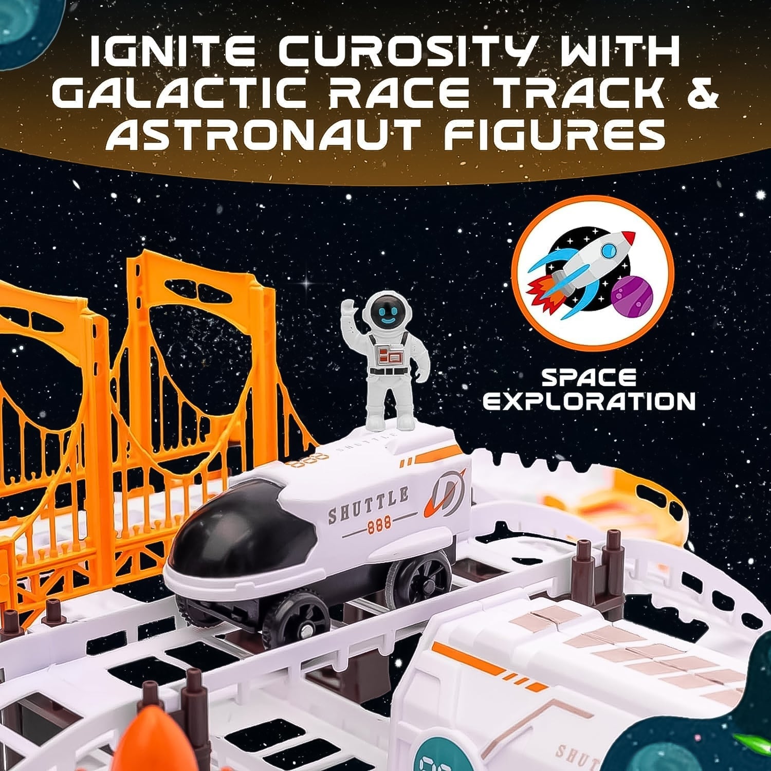 Child assembling parts of the educational Space Race Track Set.