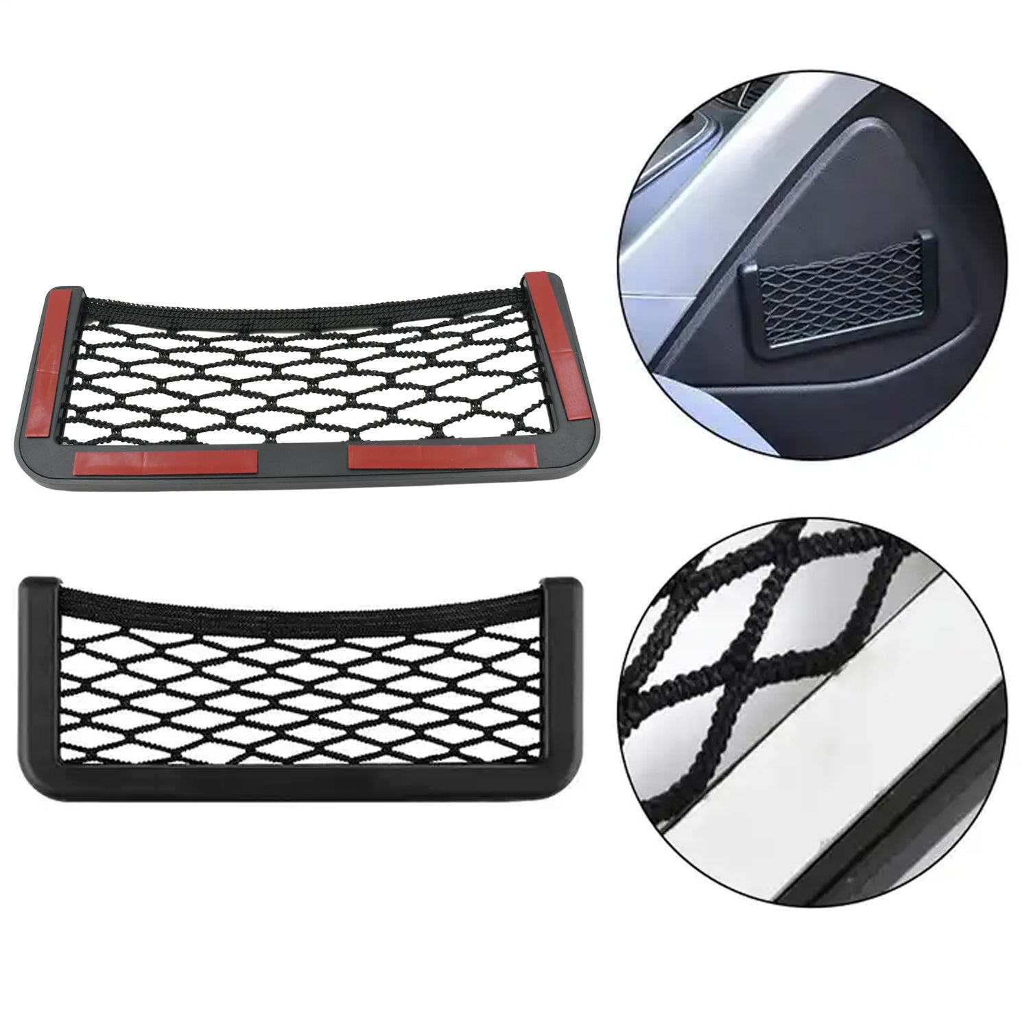 Detail of the car seat organizer's strong adhesive backing for secure fit.