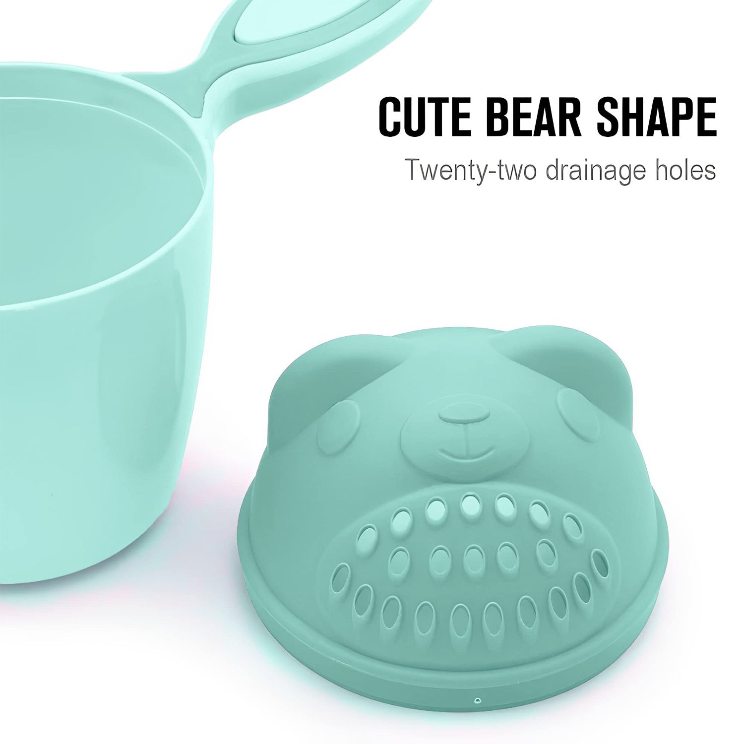 The Baby Shampoo Shower Cup resting in a clean bathroom setting, ready for toddler bath time.