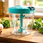 Perfectly chopped onions and vegetables, demonstrating the efficiency of the manual food chopper.