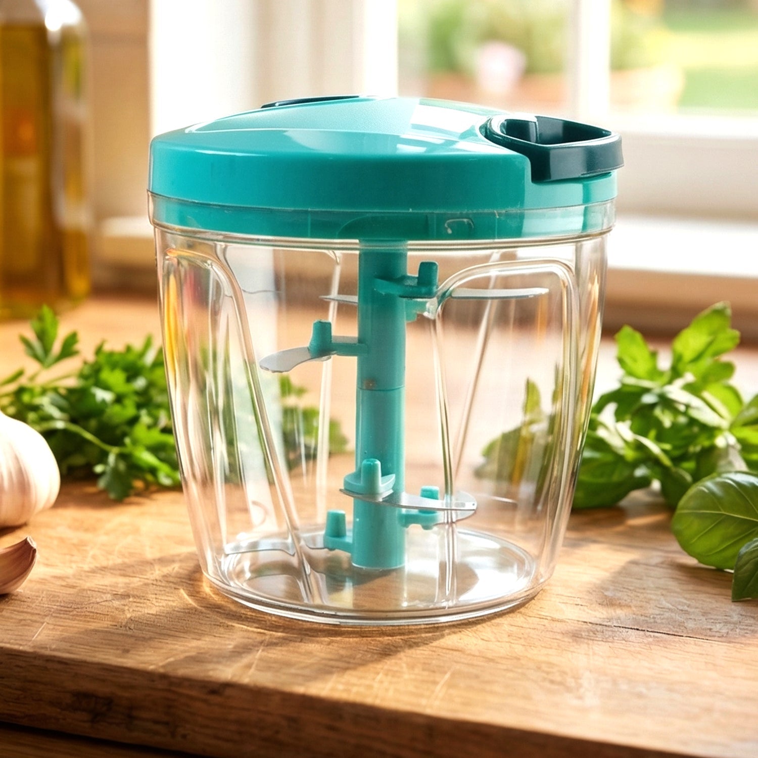 Perfectly chopped onions and vegetables, demonstrating the efficiency of the manual food chopper.