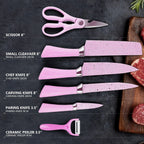 Included peeler and kitchen scissors, essential tools in the Quickslice knife set.