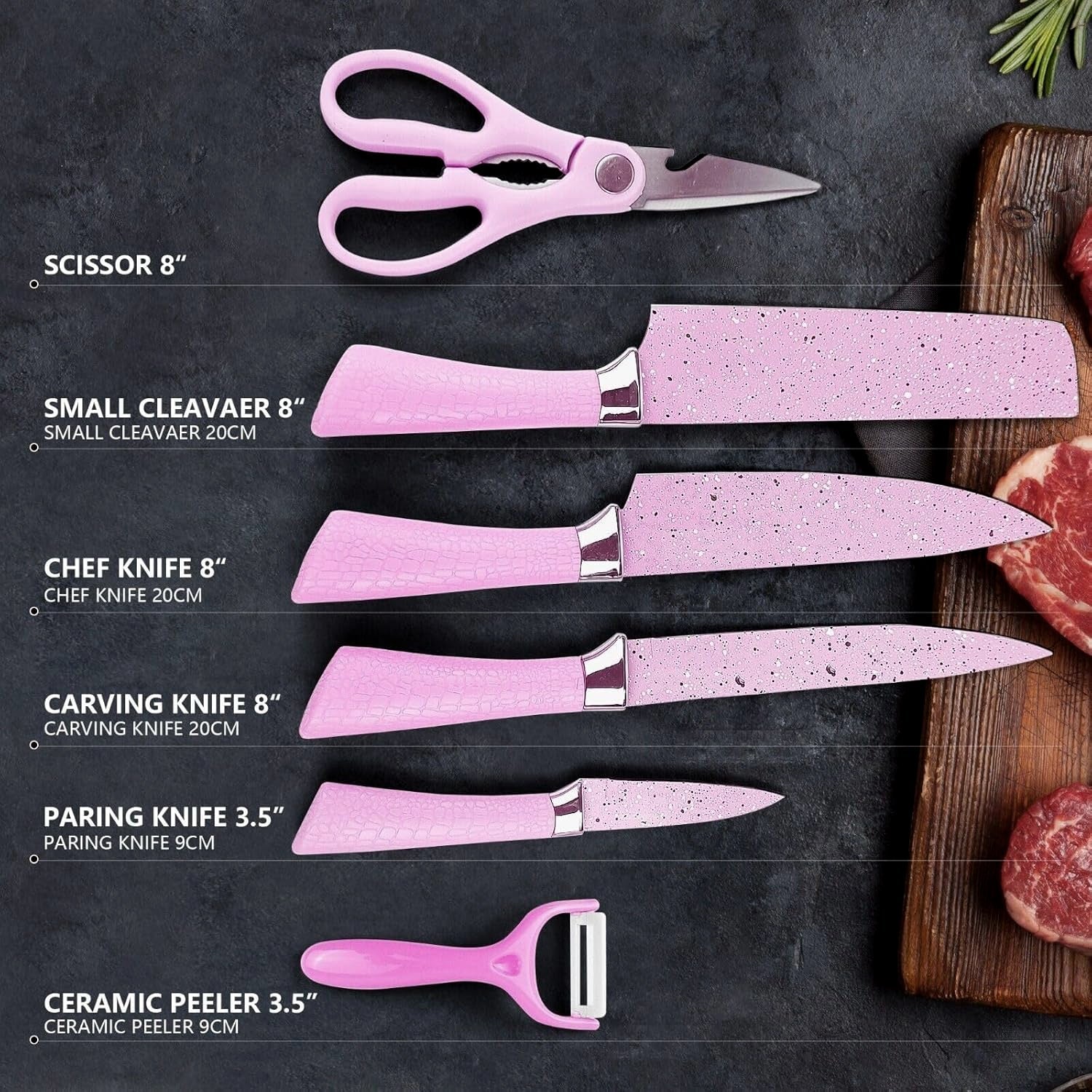 Included peeler and kitchen scissors, essential tools in the Quickslice knife set.
