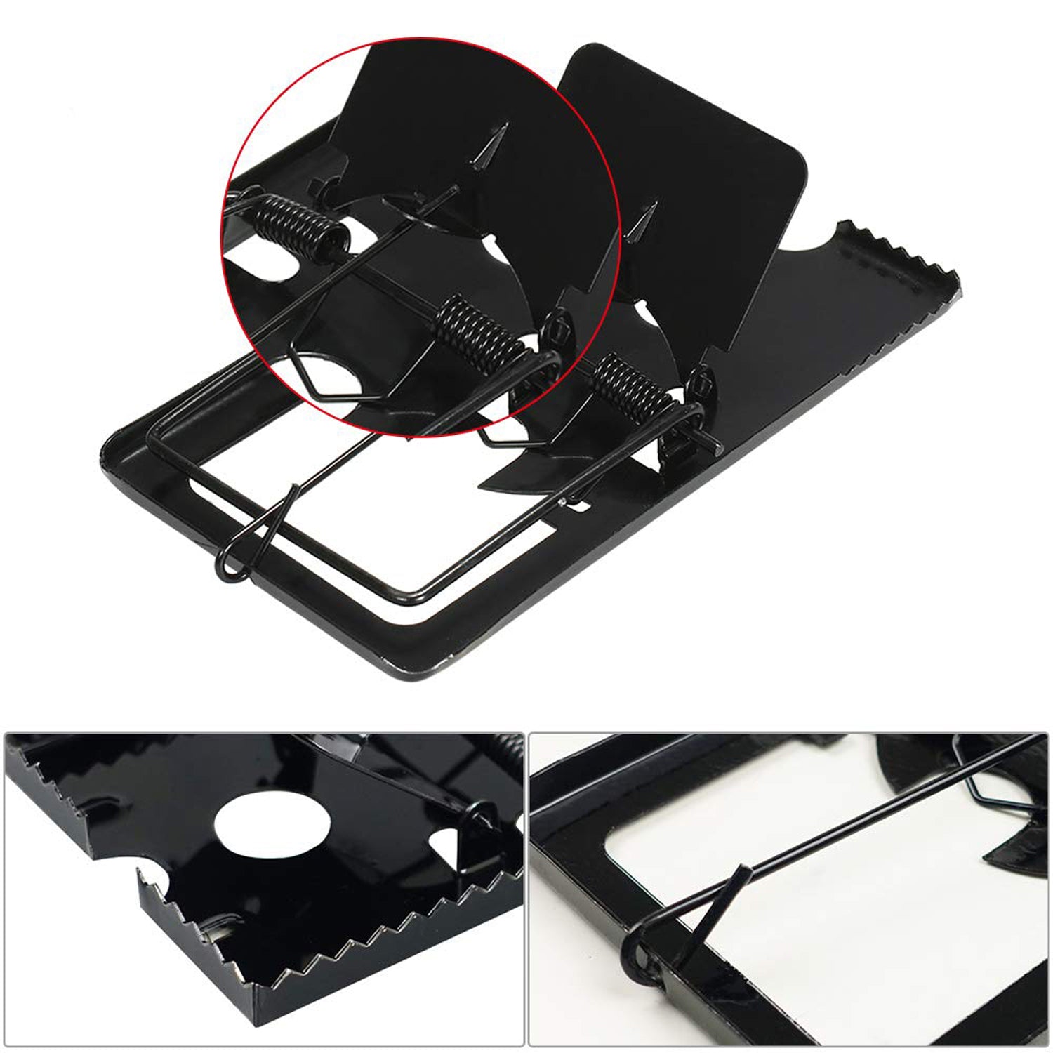 Durable metal mouse trap showing secure locking mechanism for effective rodent catching.