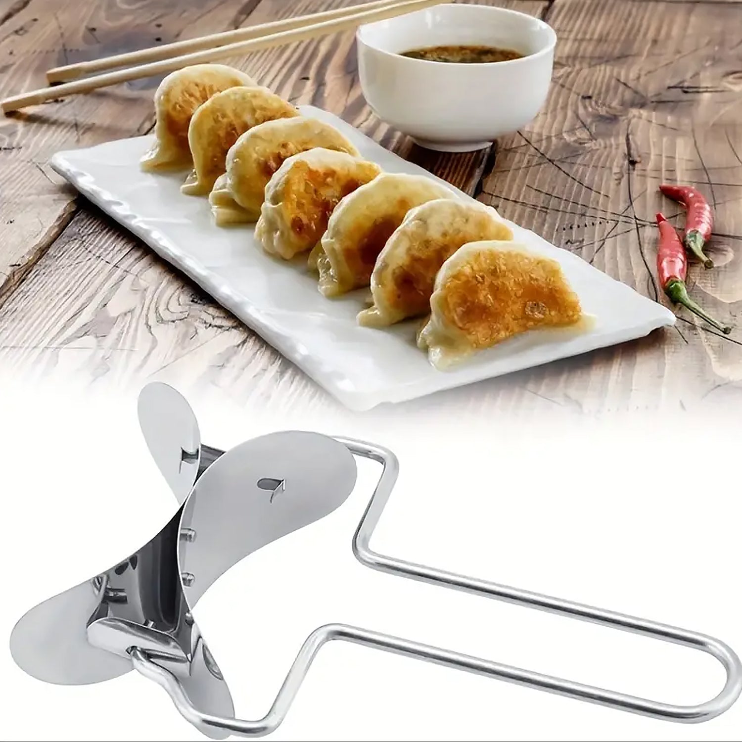 Puri cutter roller hanging neatly for storage in a well-organized kitchen.