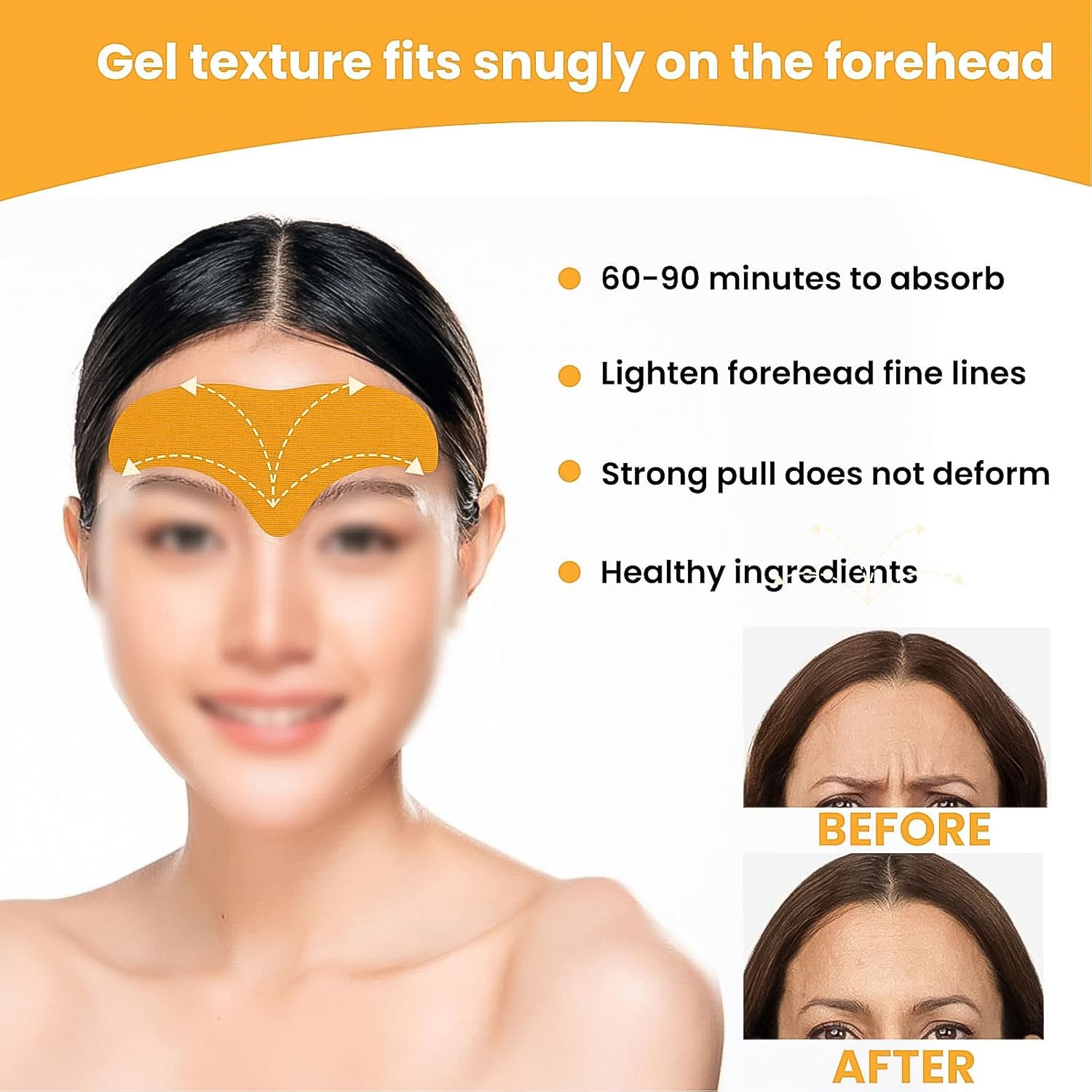 Infographic highlighting benefits of forehead wrinkle patches: reduces lines, smooths skin.