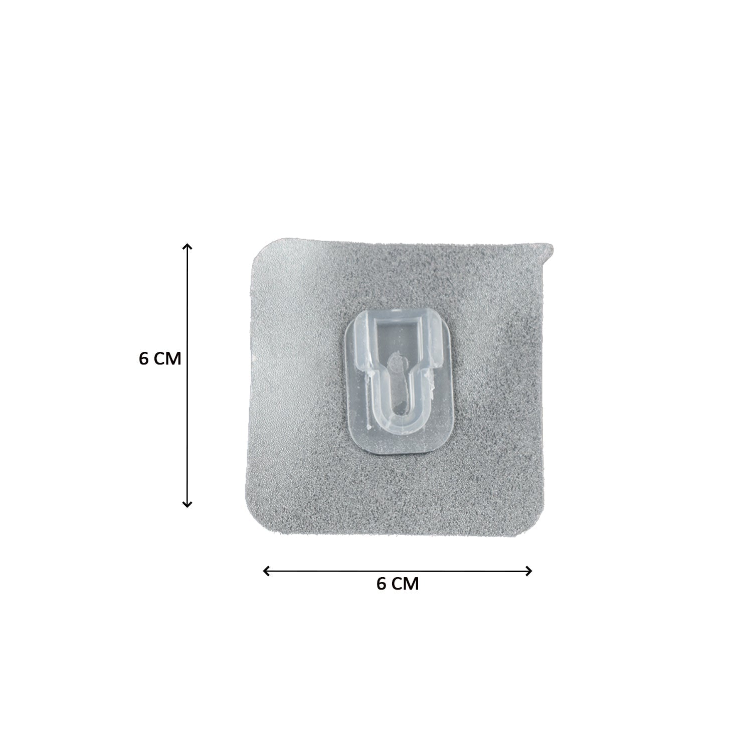 Front view of the versatile transparent adhesive hook ready for use.