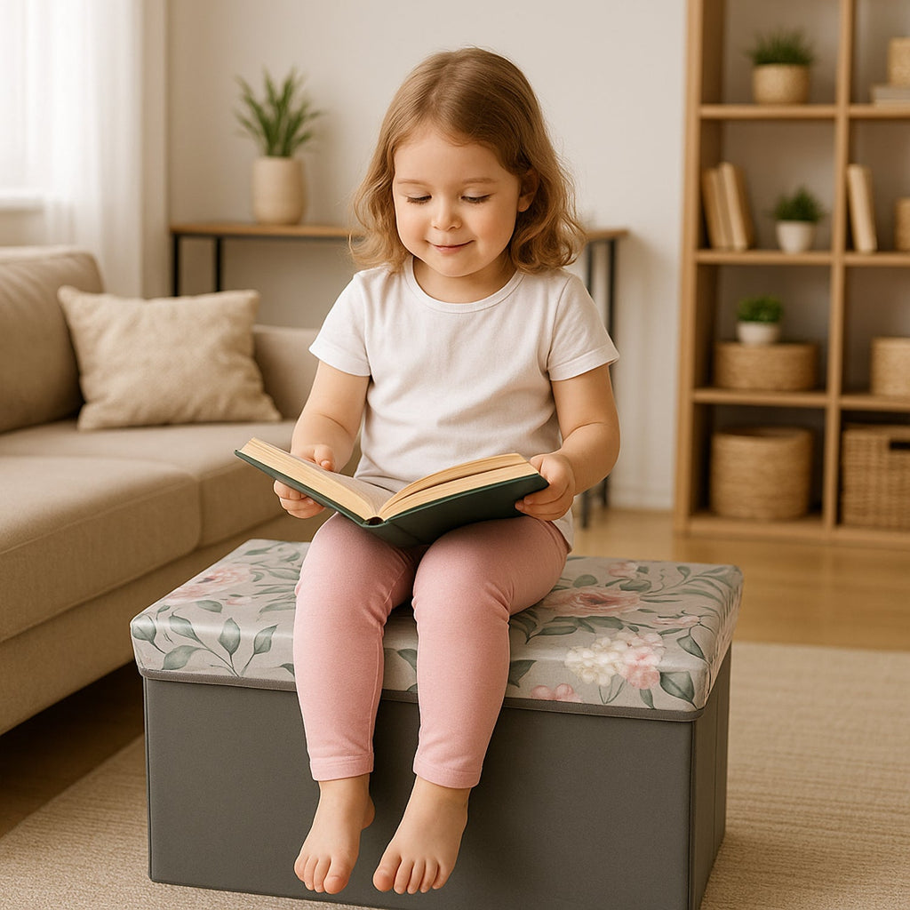 Foldable box with floral lid convenient for home storage and easy to assemble