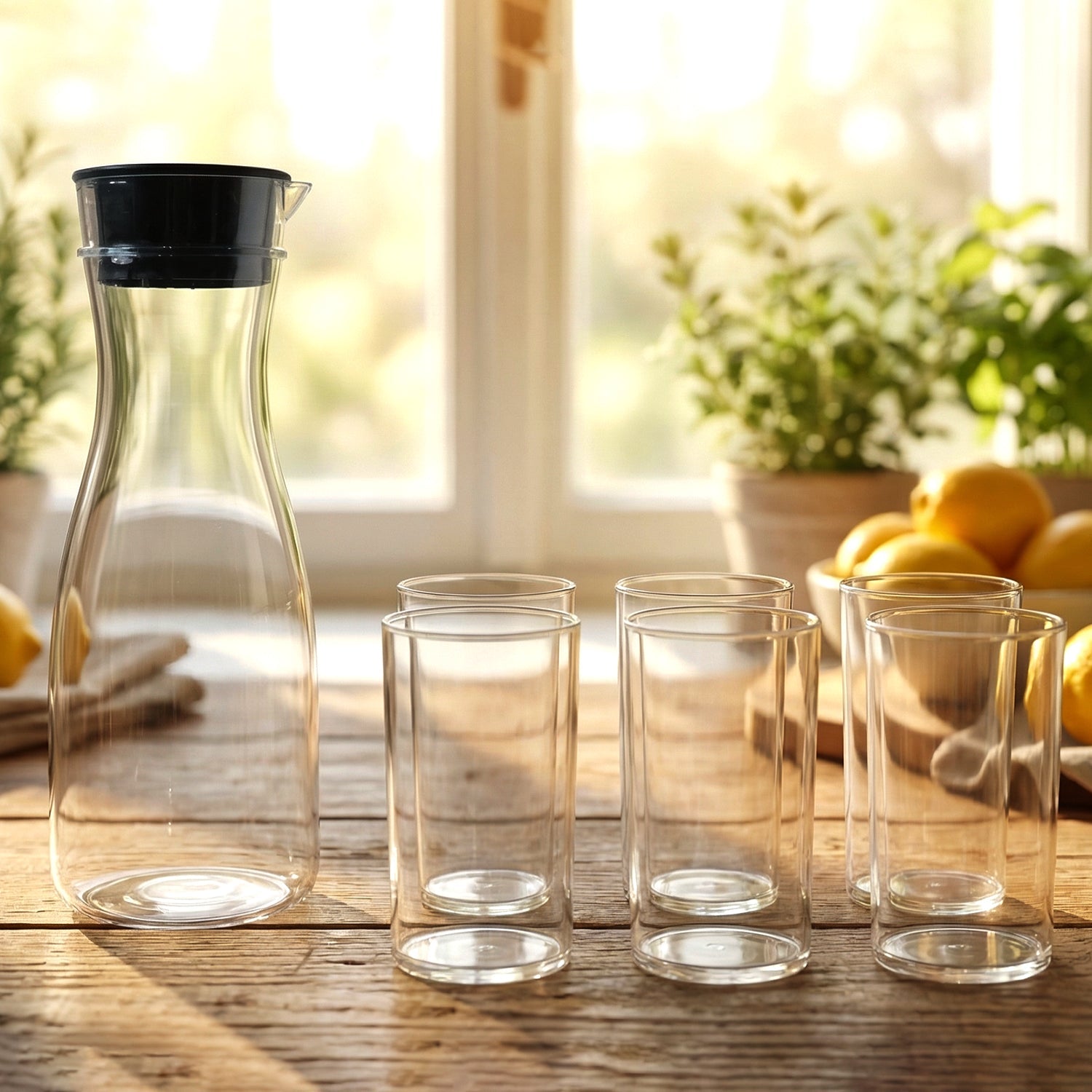 Plastic water pitcher with glasses for home use