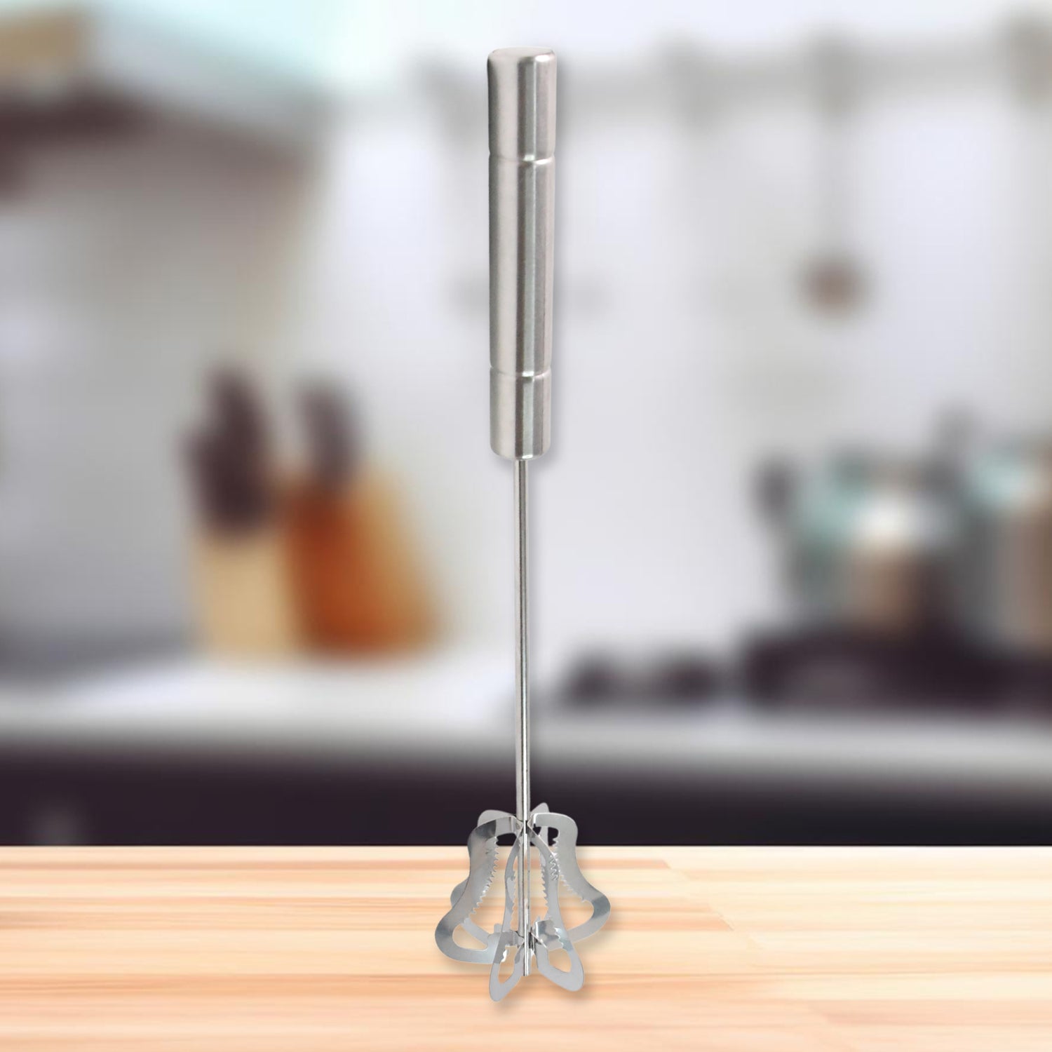 Manual stainless steel whisk churner for buttermilk and milkshakes