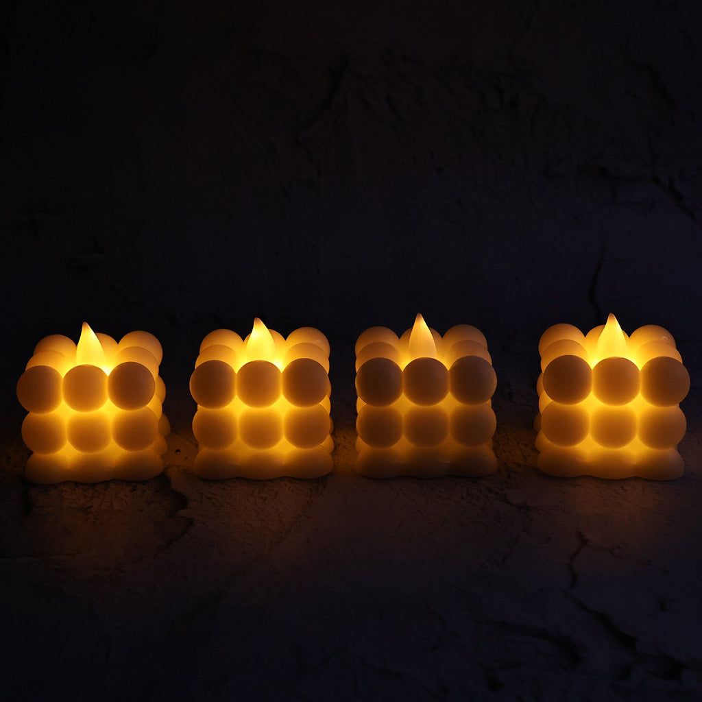 Close-up of decorative LED flameless bubble candles