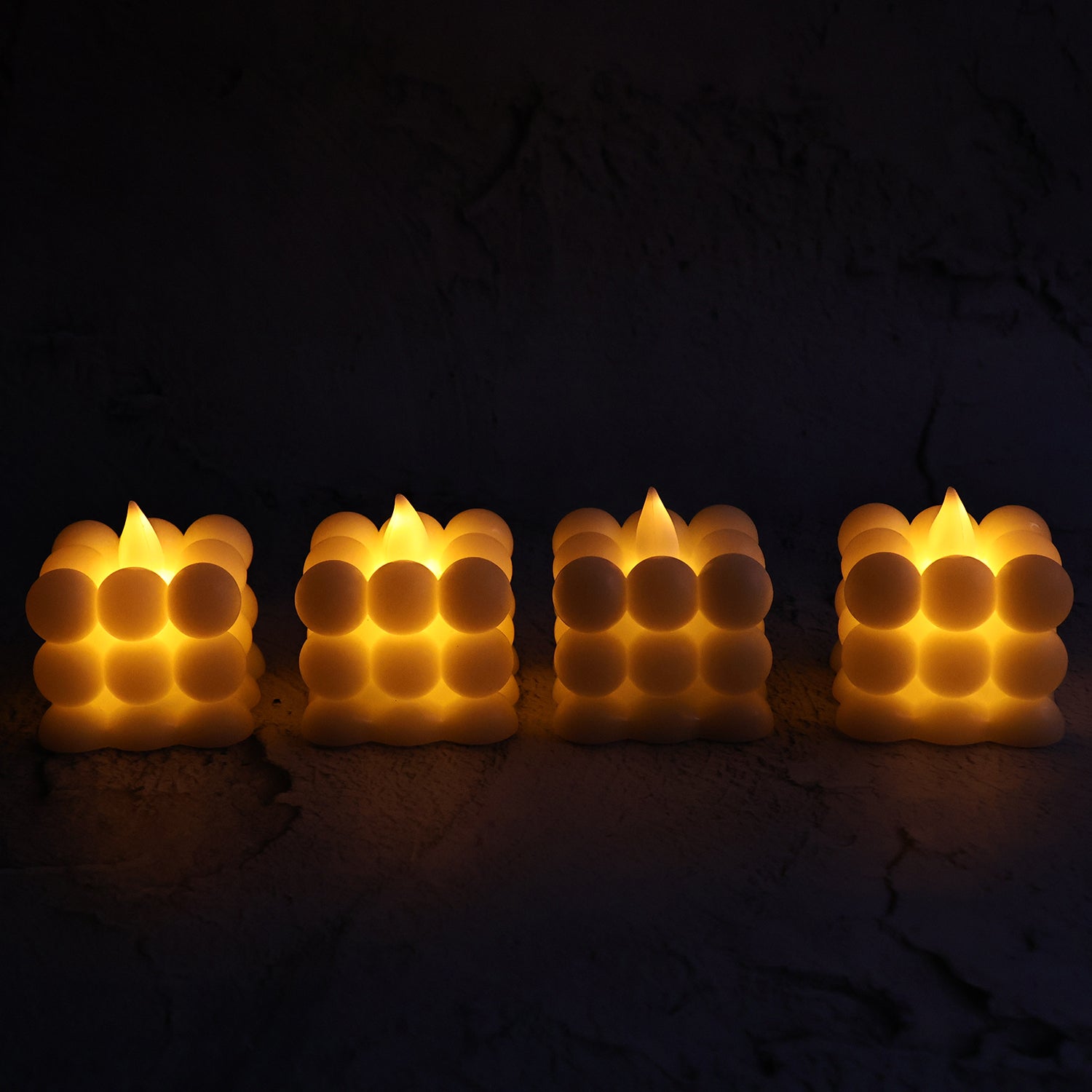 Close-up of decorative LED flameless bubble candles