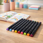 Close-up of dual tip sketch markers in vibrant colors