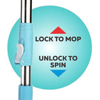 Microfiber mop head refill attached securely to adjustable stainless steel mop rod