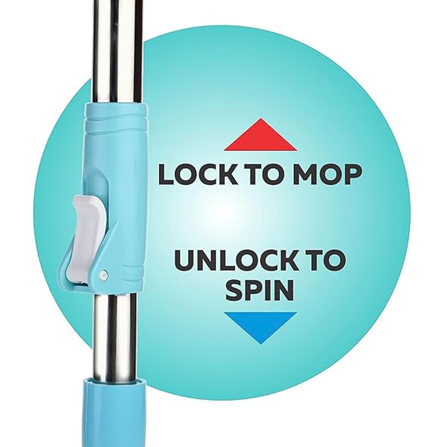 Microfiber mop head refill attached securely to adjustable stainless steel mop rod