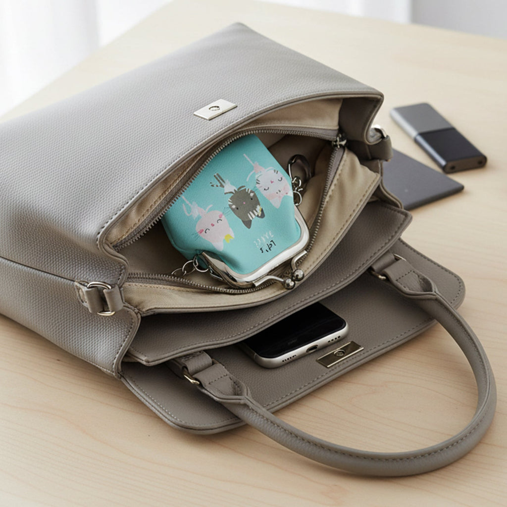Lightweight cat printed coin purse keychain with secure clasp