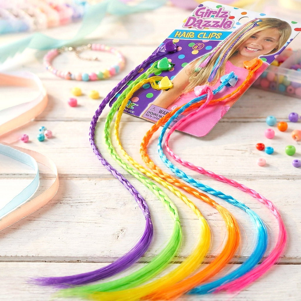 Colourful braided hair extension streaks clip-in set for girls and kids