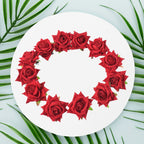 Back view of the red velvet rose hair clip, showing the secure clasp mechanism.