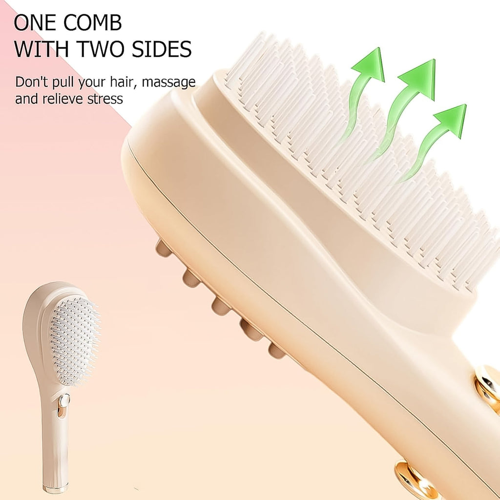 Side view of self-cleaning anti-static massage hairbrush