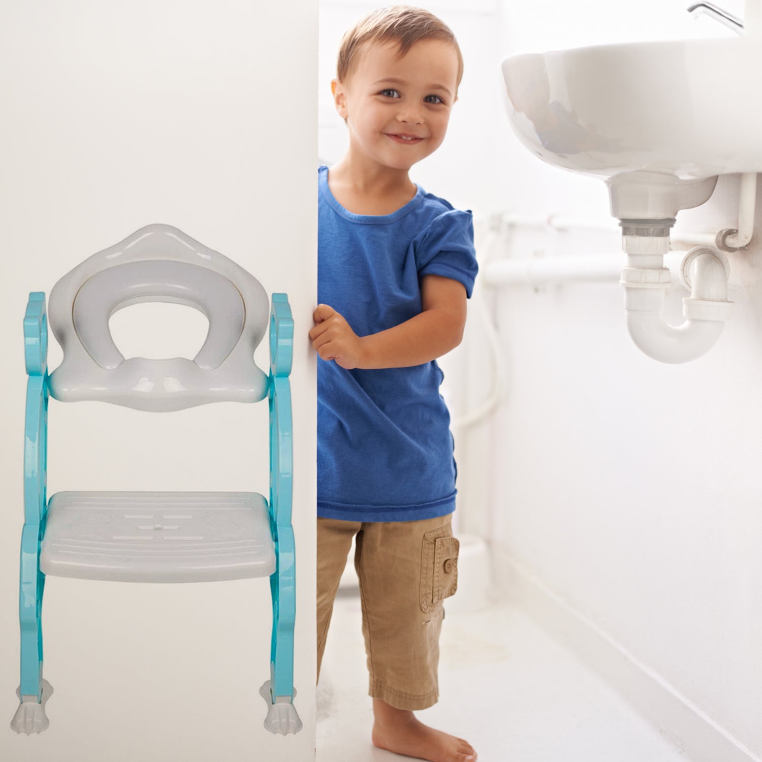 Close-up of the soft padded seat and splash guard of the potty training seat.
