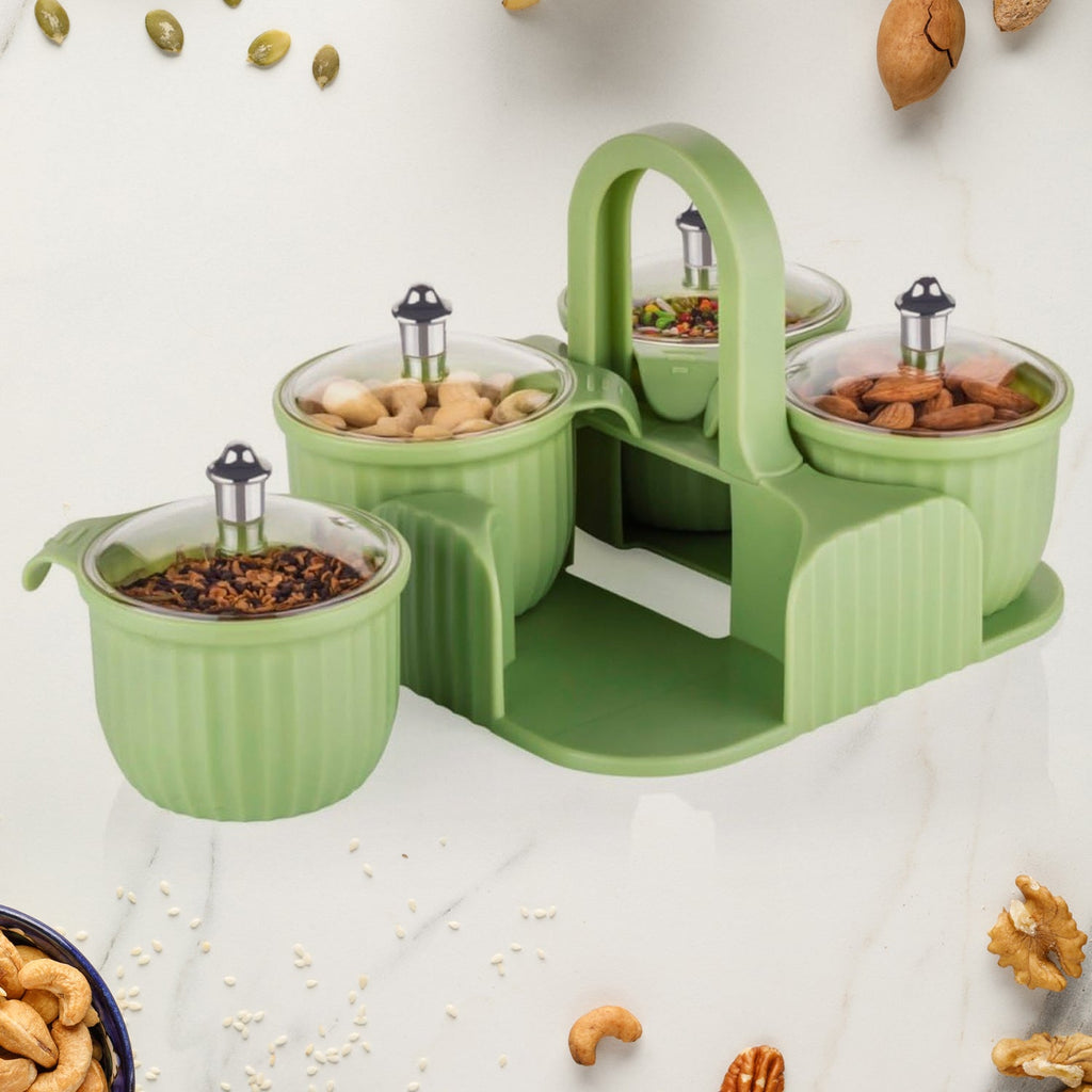 Top view of Organivo's airtight plastic storage jars with secure lids.