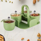 Top view of Organivo's airtight plastic storage jars with secure lids.