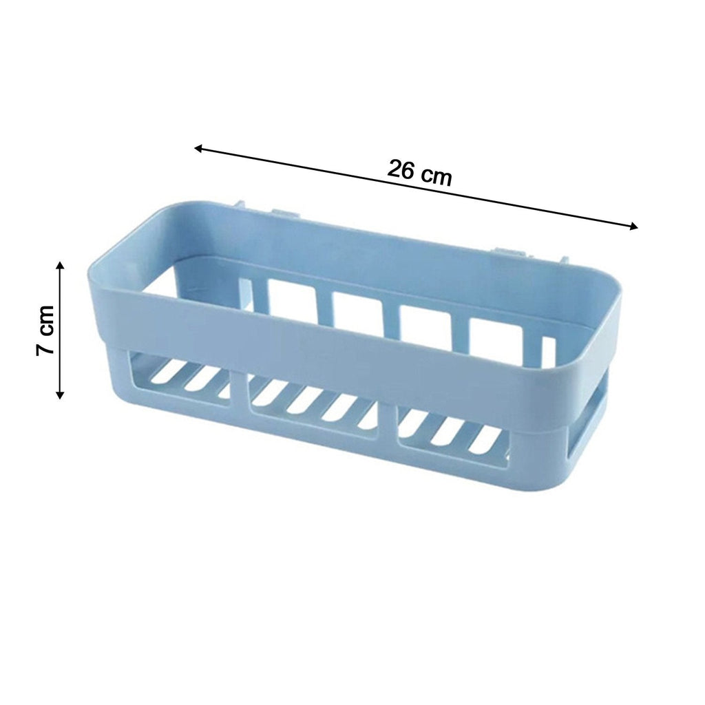 ABS plastic shower caddy with toiletries, demonstrating capacity.
