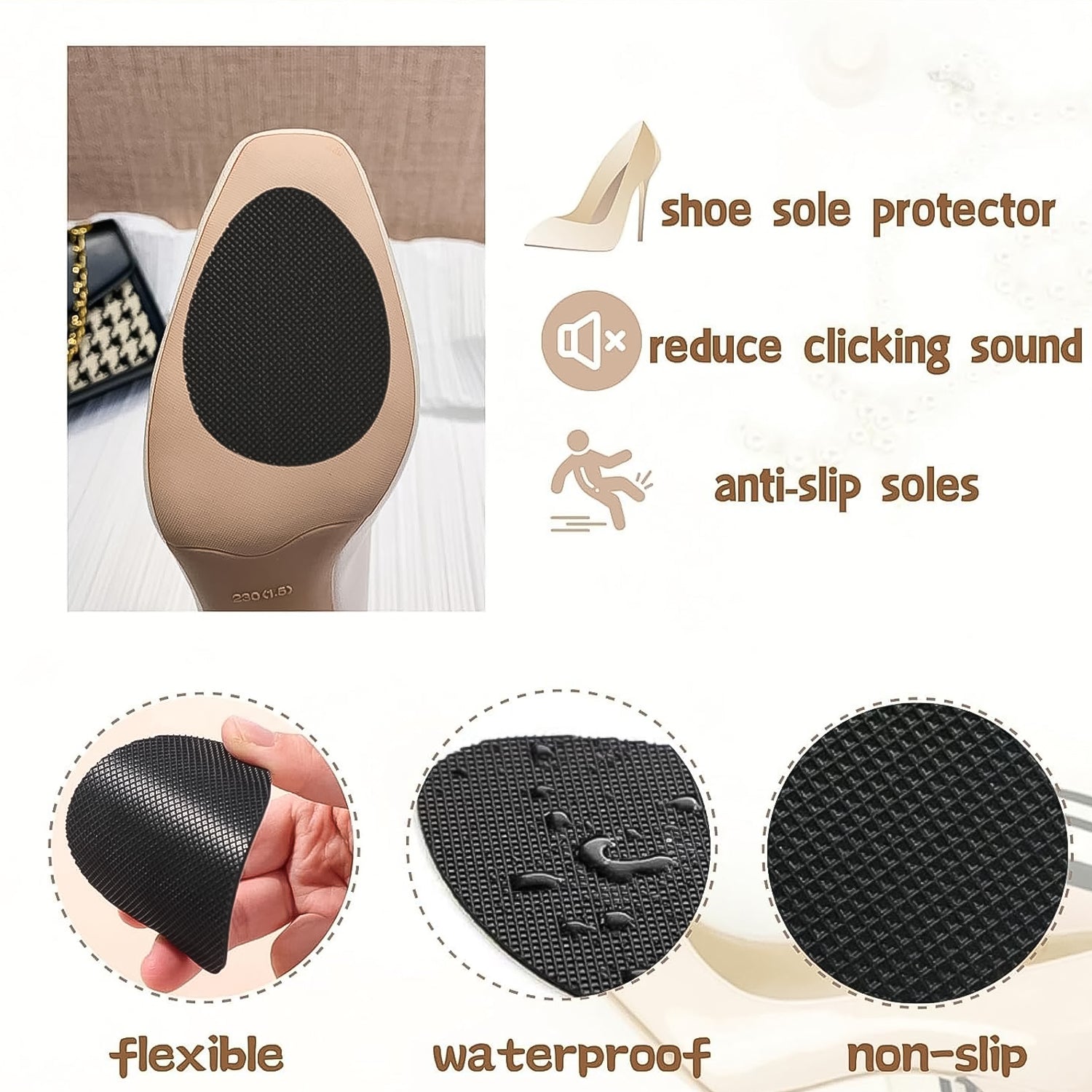 Anti-slip adhesive shoe pads for secure footwear traction
