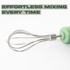 Close-up of the powerful motor and detachable stainless-steel whisk attachment.
