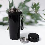 Close-up of pure temperature maintaining stainless steel thermos flask