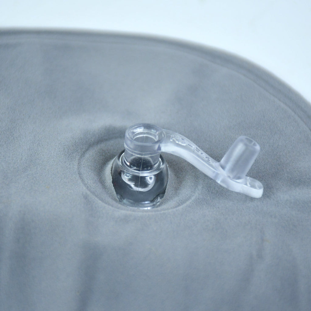 Close-up of features on inflatable travel pillow