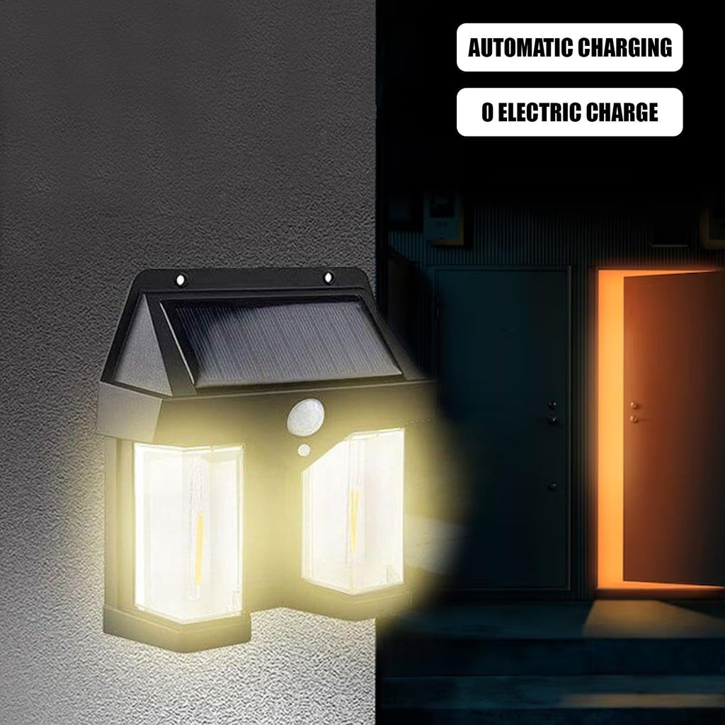 Retail packaging for the Garden Vera Outdoor Solar Wall Lamp.