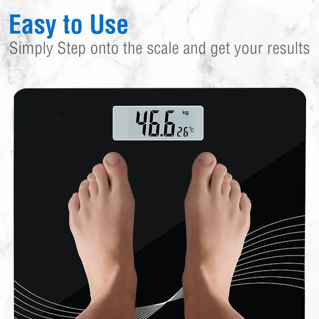 Person stepping on digital personal weight scale for precise weight measurement