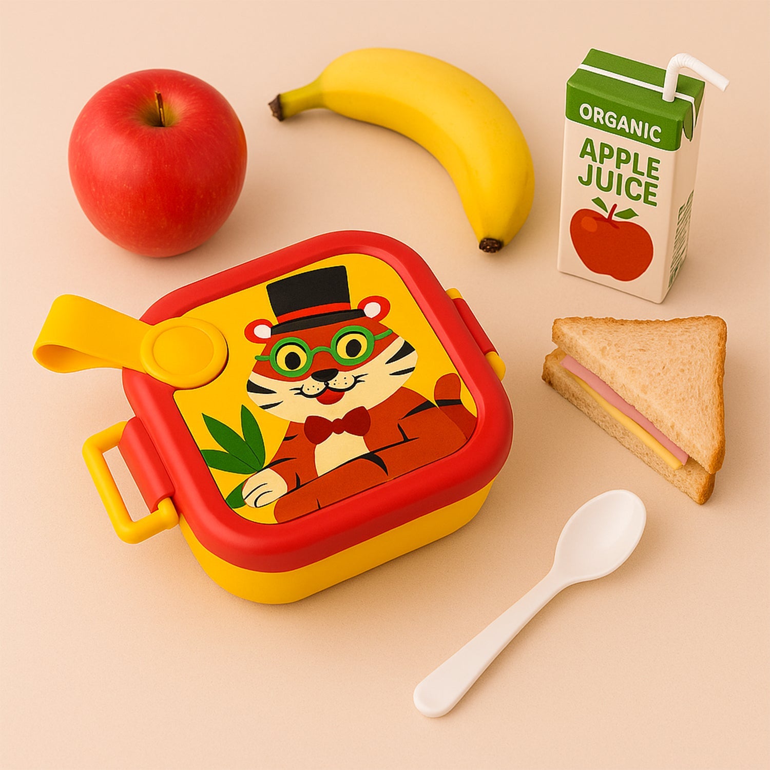 Close-up of side lock mechanism on kids stainless steel lunch box