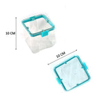 Square 700ml containers filled with various food items like lentils and spices, demonstrating practical use.