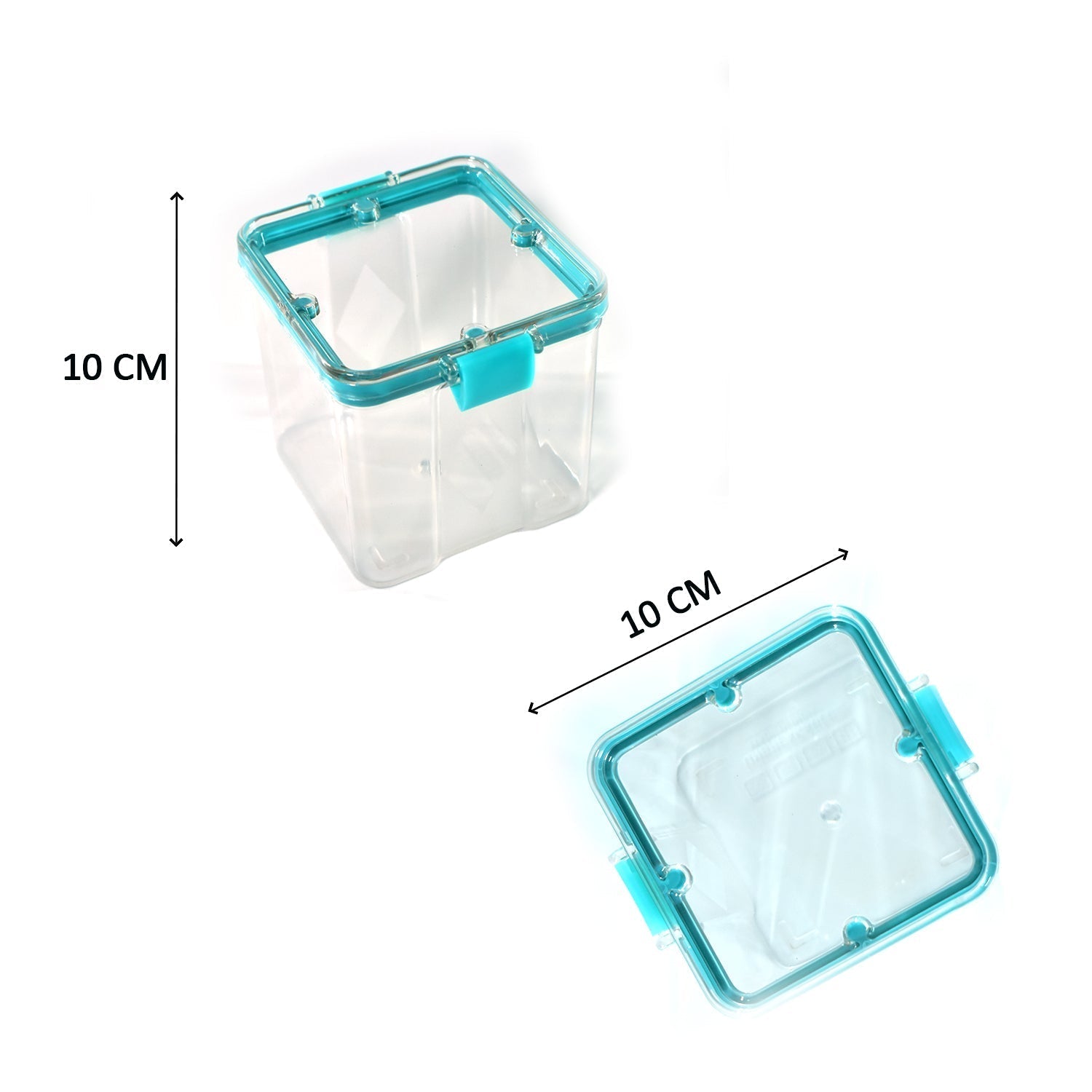 Square 700ml containers filled with various food items like lentils and spices, demonstrating practical use.