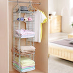 Close-up detail of the durable layers and smooth hanging rods of the innovative clothes organizer.