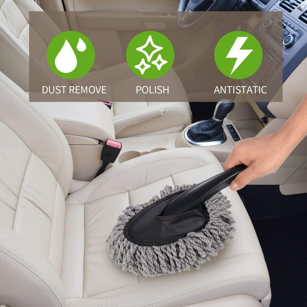 Close-up of the plush microfiber head of the car cleaning brush, highlighting its gentle texture.