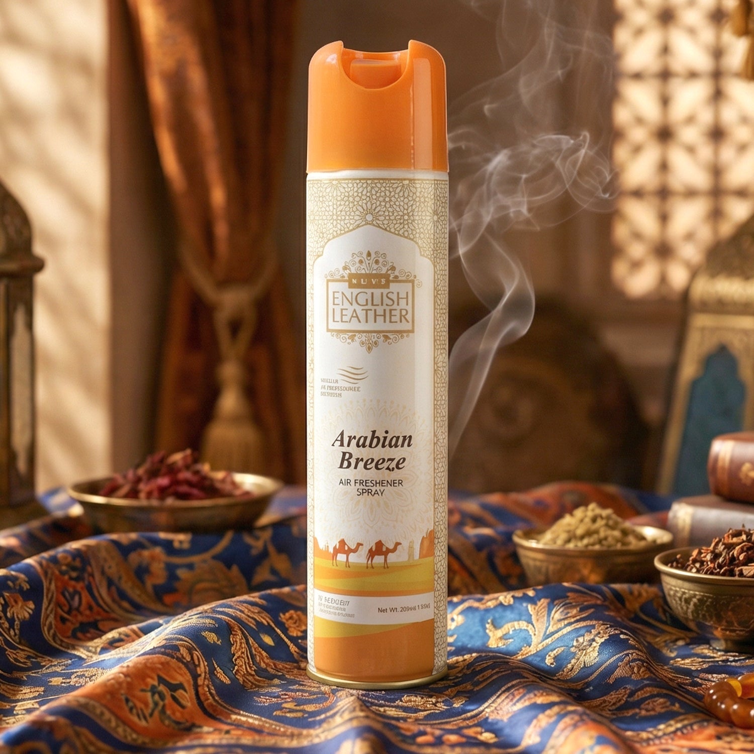 Premium Arabian Breeze fragrance room spray packaging.