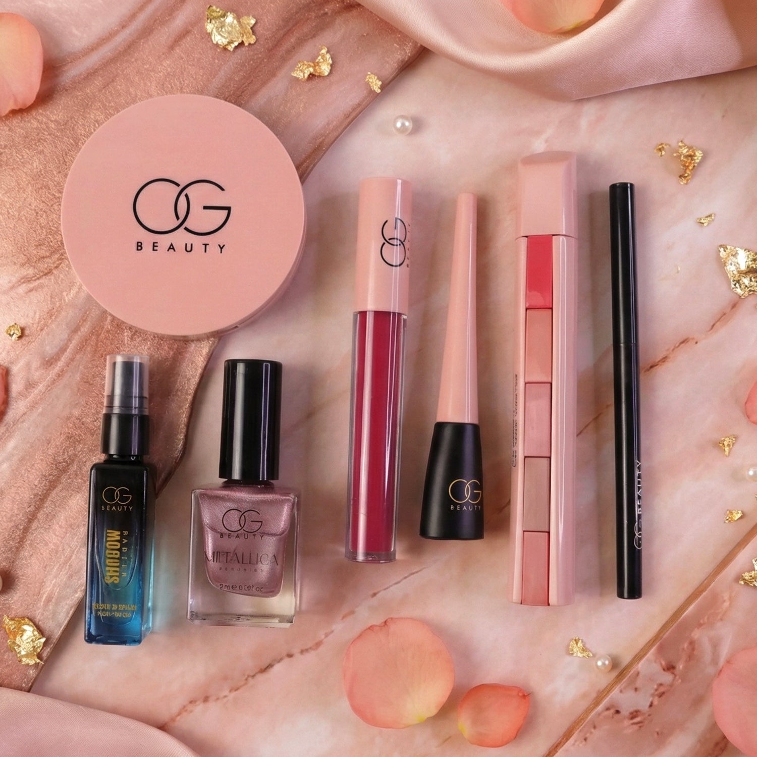 Complete cosmetic makeup combo set for face, eyes, lips and nails
