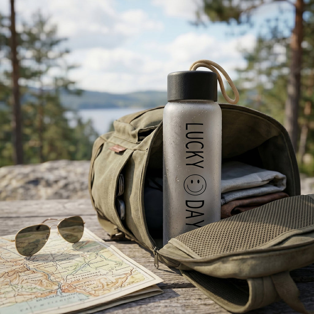 Durable glass bottle with leakproof lid for daily hydration