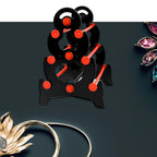 Three-tier bangle stand filled with colourful bangles, demonstrating its storage capacity.
